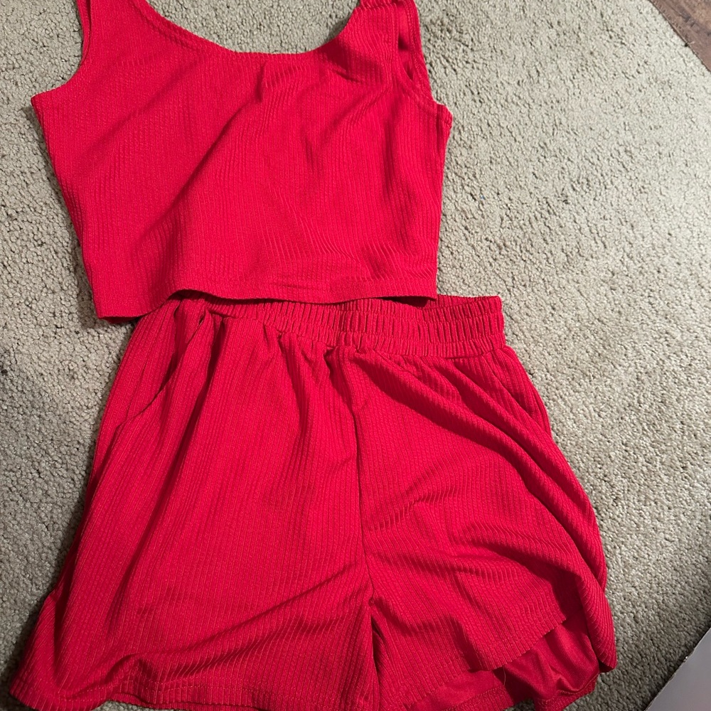 Red Sleeveless Top and Shorts Set